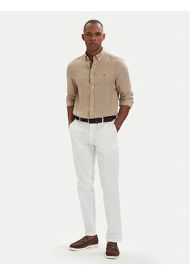 TOMMY HILFIGER - Tommy Hilfiger Koszula MW0MW41530 Beżowy ciemny Regular Fit. Kolor: beżowy. Materiał: len
