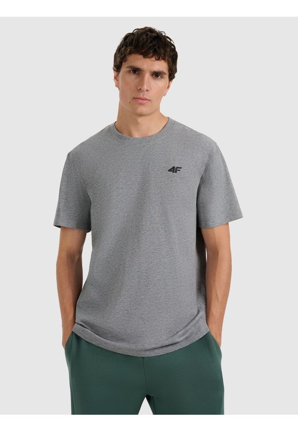 4f - 4F T-shirt regular gładki męski - szary M. Okazja: na co dzień. Kolor: szary. Materiał: bawełna, materiał. Wzór: gładki. Styl: casual
