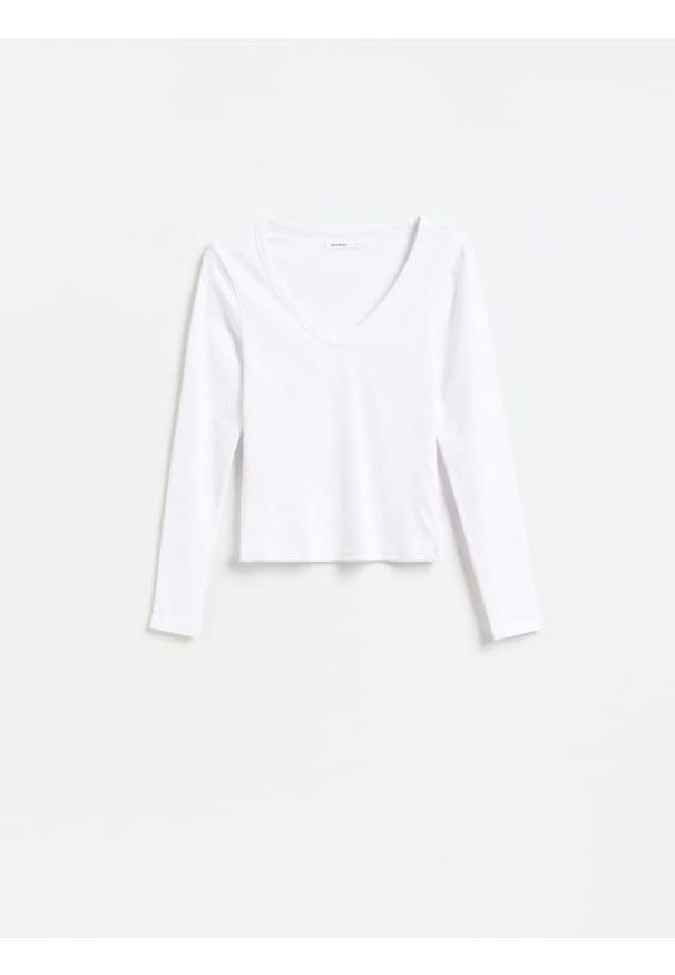 Reserved - Longsleeve z bawełną - biały. Kolor: biały. Materiał: bawełna. Długość rękawa: długi rękaw