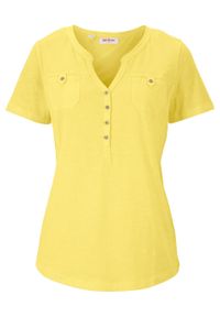 Shirt z bawełny organicznej, krótki rękaw bonprix jasna limonka. Typ kołnierza: typu henley. Kolor: żółty. Materiał: bawełna. Długość rękawa: krótki rękaw. Długość: krótkie #1