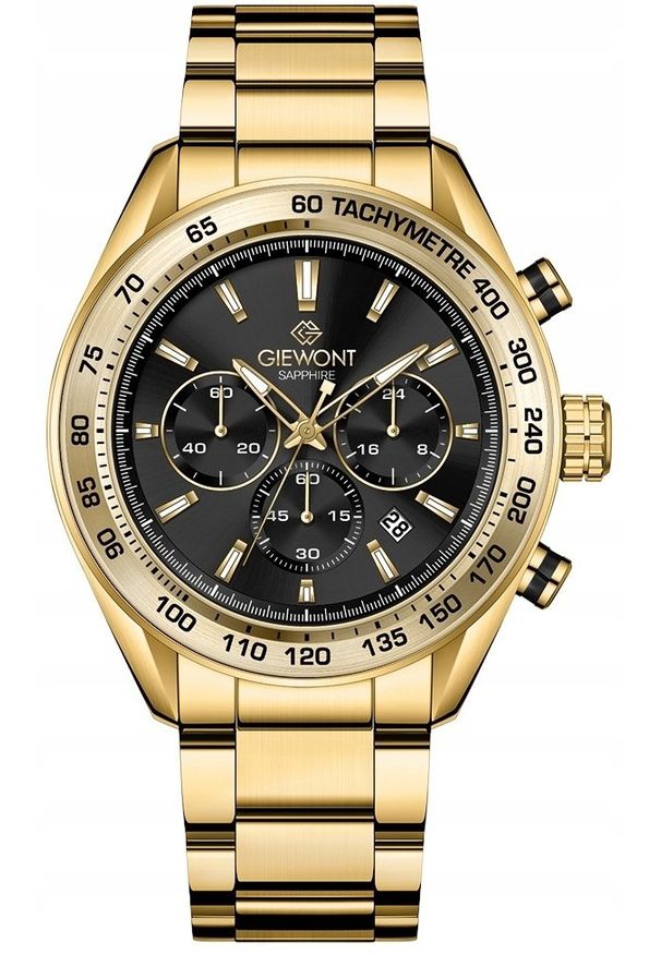 Zegarek Giewont Zegarek Męski Giewont Chronograph Sapphire Złoto Czarny GW9580-B4. Kolor: czarny, złoty, wielokolorowy