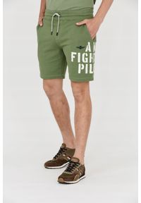 Aeronautica Militare - AERONAUTICA MILITARE Bermudy zielone męskie, Rozmiar XL. Kolor: zielony. Materiał: bawełna, dresówka. Wzór: nadruk, haft #3