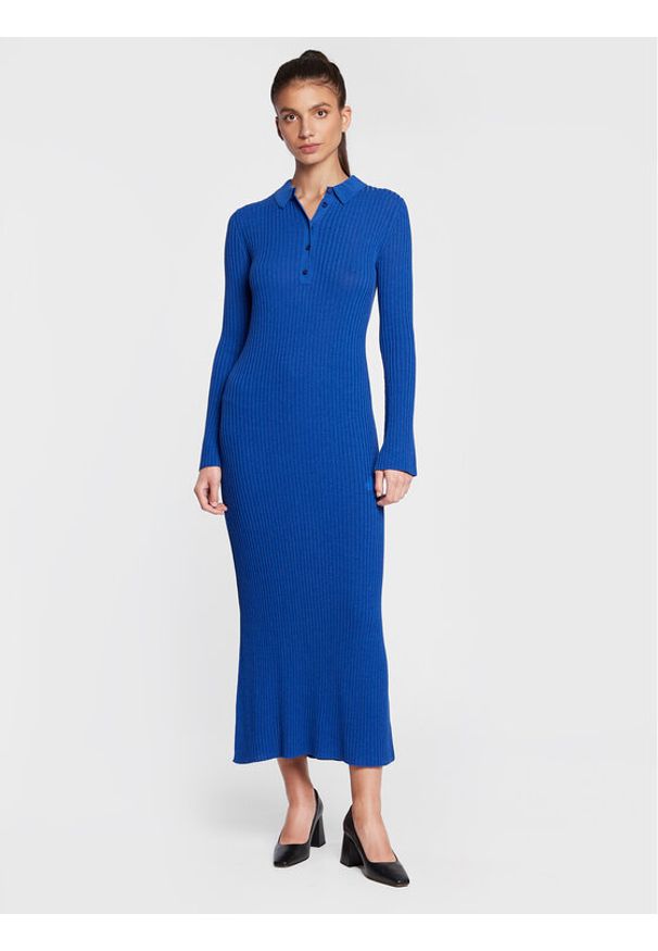 BOSS - Boss Sukienka dzianinowa Floriene 50474032 Niebieski Slim Fit. Kolor: niebieski. Materiał: bawełna, dzianina