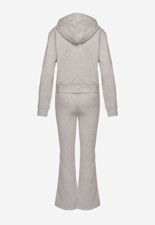 Renee - Jasnoszary Komplet Dresowy z Bawełny Spodnie Dzwony i Rozpinana Bluza z Kapturem Auim. Kolor: szary. Materiał: bawełna, dresówka