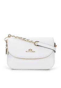 Wittchen - Damska listonoszka skórzana z kieszenią w klapie mała. Kolor: biały. Wzór: paski, aplikacja. Materiał: skórzane. Styl: klasyczny, casual, elegancki #1
