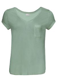 Shirt z kieszenią bonprix zielony pastelowy. Typ kołnierza: dekolt w serek. Kolor: zielony. Długość rękawa: krótki rękaw. Długość: krótkie #1