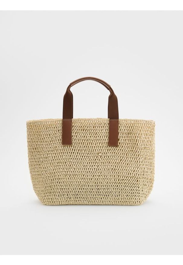 Reserved - Pleciona torebka shopper - kremowy. Kolor: kremowy