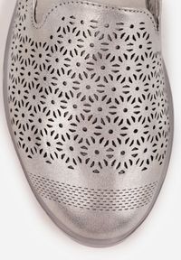 Born2be - Szare Półbuty na Koturnie ze Skórzaną Wkładką i Ażurową Cholewką Arivos. Okazja: na co dzień. Kolor: szary. Materiał: skóra. Szerokość cholewki: normalna. Wzór: ażurowy. Obcas: na koturnie. Styl: casual, elegancki #5