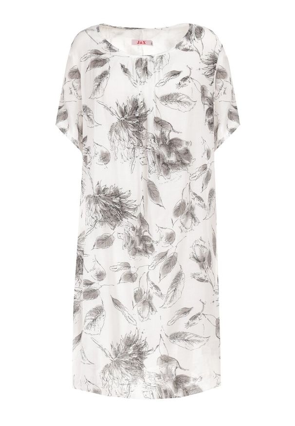 Born2be - Biało-Szara Sukienka z Bawełny Sebaestus. Okazja: na co dzień. Kolekcja: plus size. Kolor: biały. Materiał: bawełna. Wzór: kwiaty. Typ sukienki: proste, dla puszystych. Styl: casual, wakacyjny, klasyczny. Długość: midi