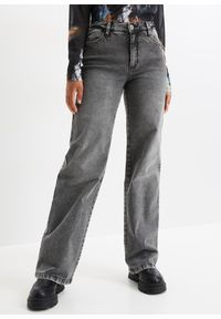 bonprix - Dżinsy Marlena z ćwiekami, high waist. Stan: podwyższony. Kolor: szary #1