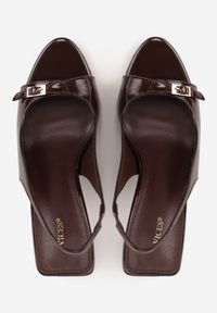 Renee - Brązowe Sandały Lakierowane VICES na Szpilce Slingback z Metaliczną Klamrą Harmonia. Zapięcie: klamry. Kolor: brązowy. Materiał: lakier. Obcas: na szpilce. Styl: glamour, elegancki #7