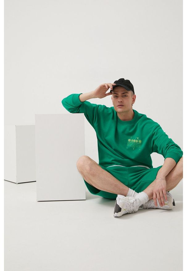 Diadora bluza bawełniana męska kolor zielony z nadrukiem. Kolor: zielony. Materiał: bawełna. Wzór: nadruk