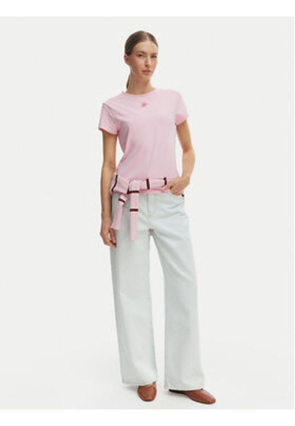 TOMMY HILFIGER - Tommy Hilfiger T-Shirt WW0WW48710 Różowy Slim Fit. Kolor: różowy. Materiał: bawełna