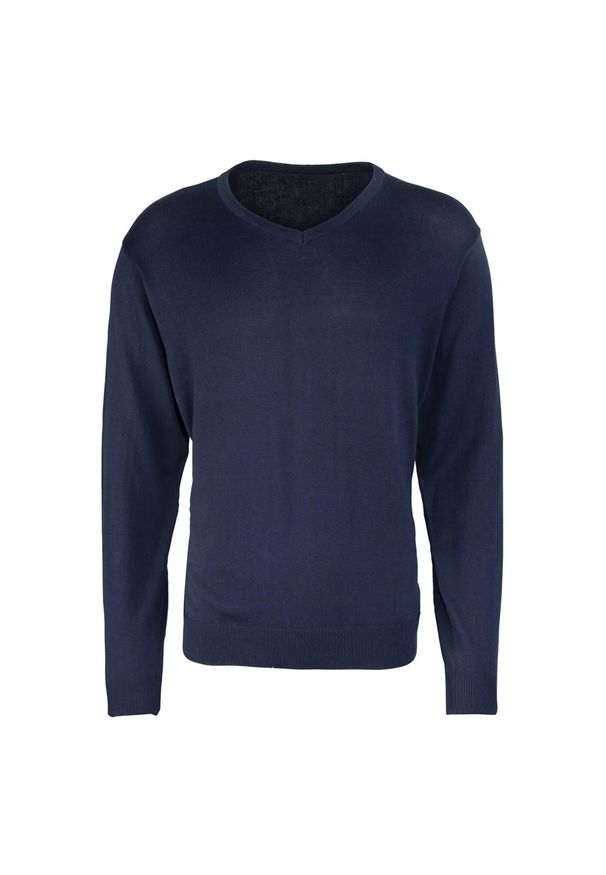PREMIER - Sweter Męski Z Dzianiny Z Dekoltem V. Kolor: niebieski. Materiał: dzianina