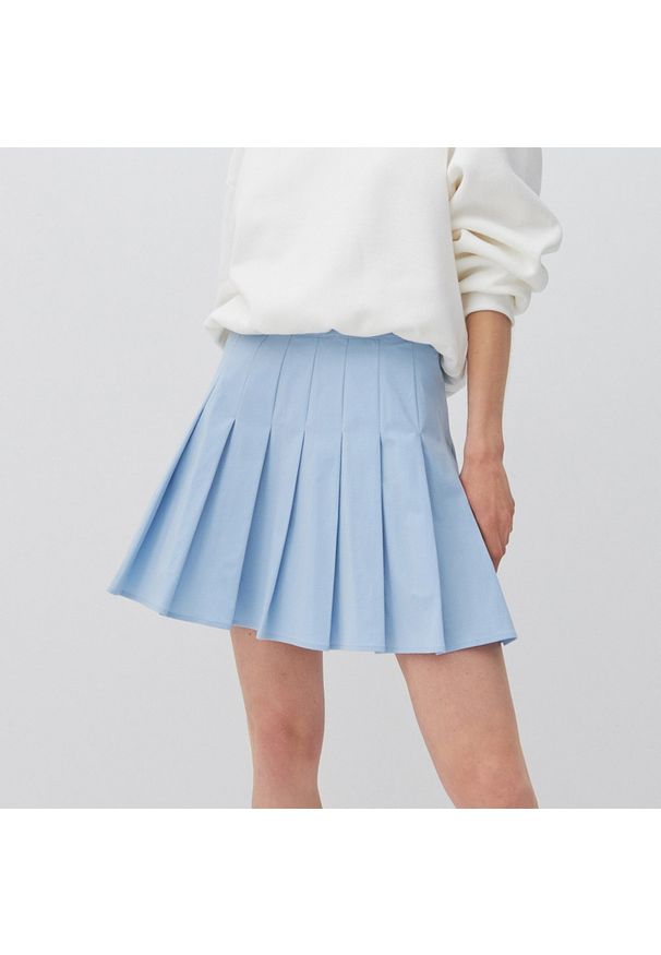 Reserved - Trapezowa spódnica mini - Niebieski. Kolor: niebieski