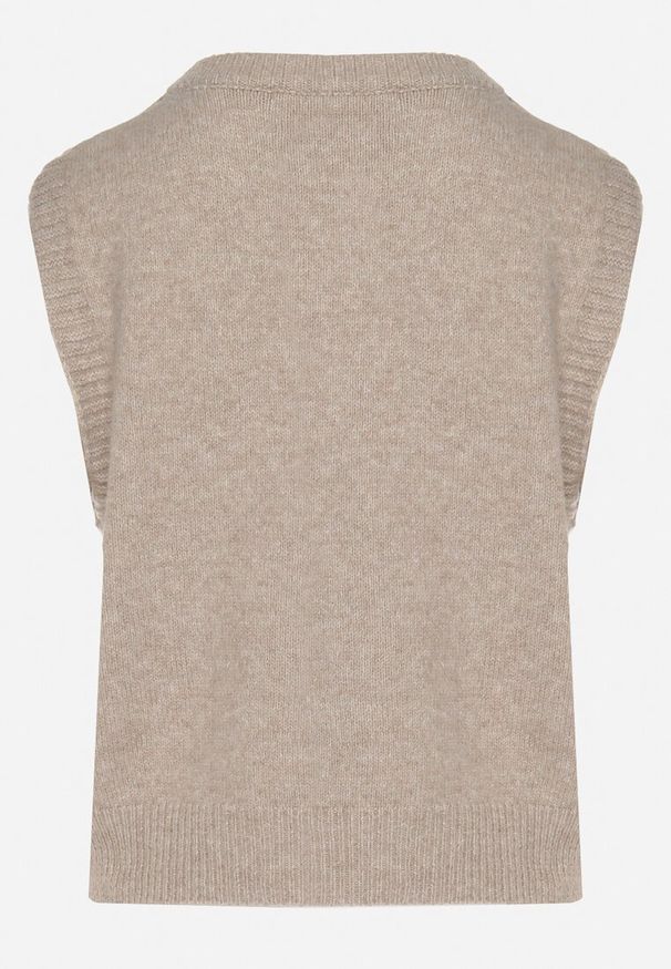 Born2be - Beżowa Rozpinana Kamizelka z Wełną Eravina. Okazja: na co dzień. Kolor: beżowy. Materiał: wełna. Styl: klasyczny, elegancki, casual