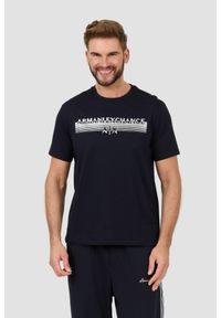 Armani Exchange - ARMANI EXCHANGE Granatowy t-shirt ze srebrnym logo. Kolor: niebieski