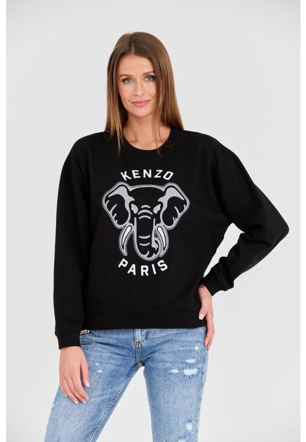 Kenzo - KENZO Czarna damska bluza VARSITY JUNGLE' ELEPHANT EMBRO, Rozmiar XS. Kolor: czarny