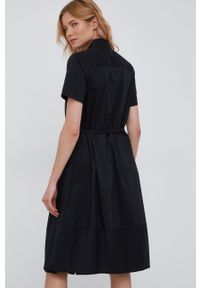 DKNY - Dkny sukienka kolor czarny midi rozkloszowana. Kolor: czarny. Materiał: tkanina. Długość rękawa: krótki rękaw. Typ sukienki: rozkloszowane. Długość: midi #5