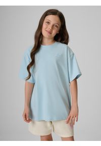 4f - 4F T-shirt loose gładki dziewczęcy - niebieski 134/140 (8-10 lat). Okazja: na uczelnię, na co dzień, na spacer. Kolor: niebieski. Materiał: dresówka, dzianina. Wzór: gładki. Sezon: lato. Styl: klasyczny, casual #1