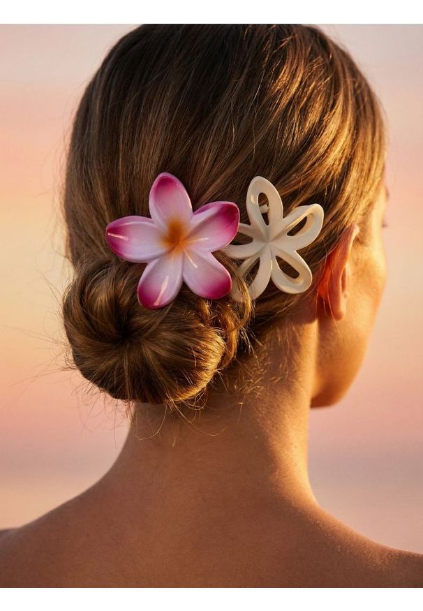 Sinsay - Spinki do włosów w kształcie kwiatów 2 pack - wielobarwny. Wzór: kwiaty