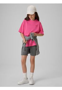 4f - 4F T-shirt loose gładki dziewczęcy - różowy 158/164 (12-14 lat). Okazja: na uczelnię, na co dzień, na spacer. Kolor: różowy. Materiał: dresówka, dzianina. Wzór: gładki. Sezon: lato. Styl: klasyczny, casual #2