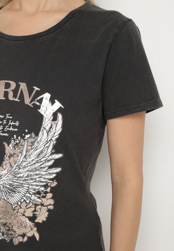 Born2be - Czarny T-shirt z Bawełny z Nadrukiem Erenova. Okazja: na co dzień. Kolor: czarny. Materiał: bawełna. Wzór: nadruk. Styl: klasyczny, casual