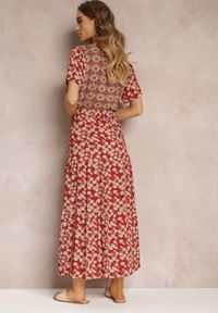 Renee - Bordowa Sukienka Rozkloszowana Maxi z Wiskozy Ophitria. Kolor: czerwony. Materiał: wiskoza. Długość: maxi