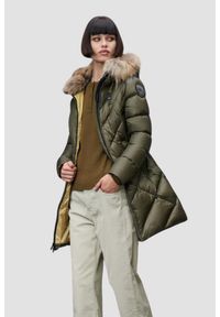 Blauer USA - BLAUER Zielona damska kurtka Althea Raincoat Long Jackets, Rozmiar L. Kolor: zielony. Materiał: puch, materiał. Długość rękawa: długi rękaw. Długość: długie