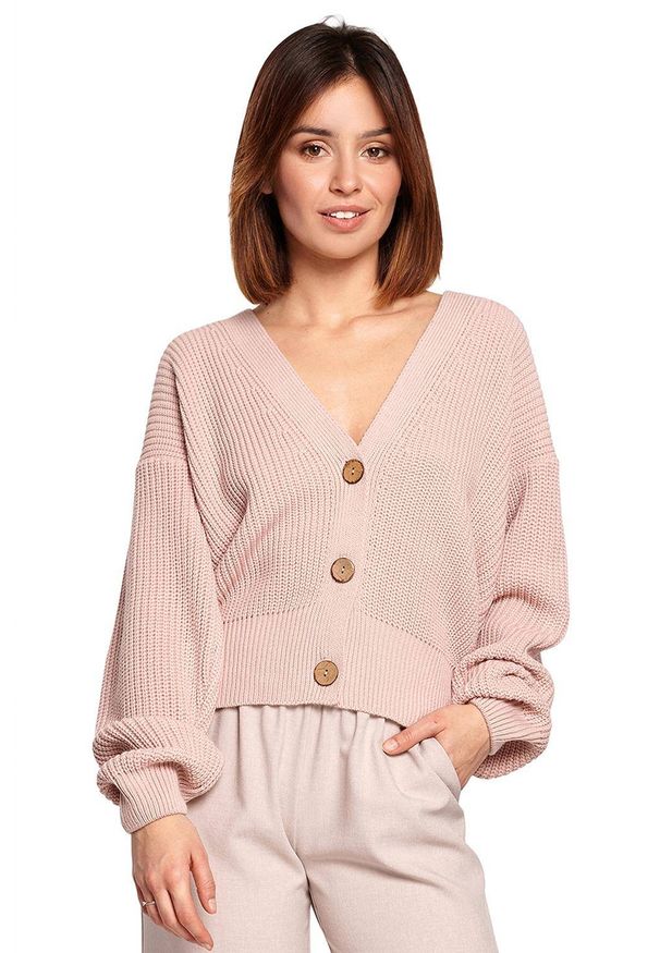BE Knit - Swobodny sweter kardigan na guziki. Materiał: jeans, akryl. Styl: elegancki