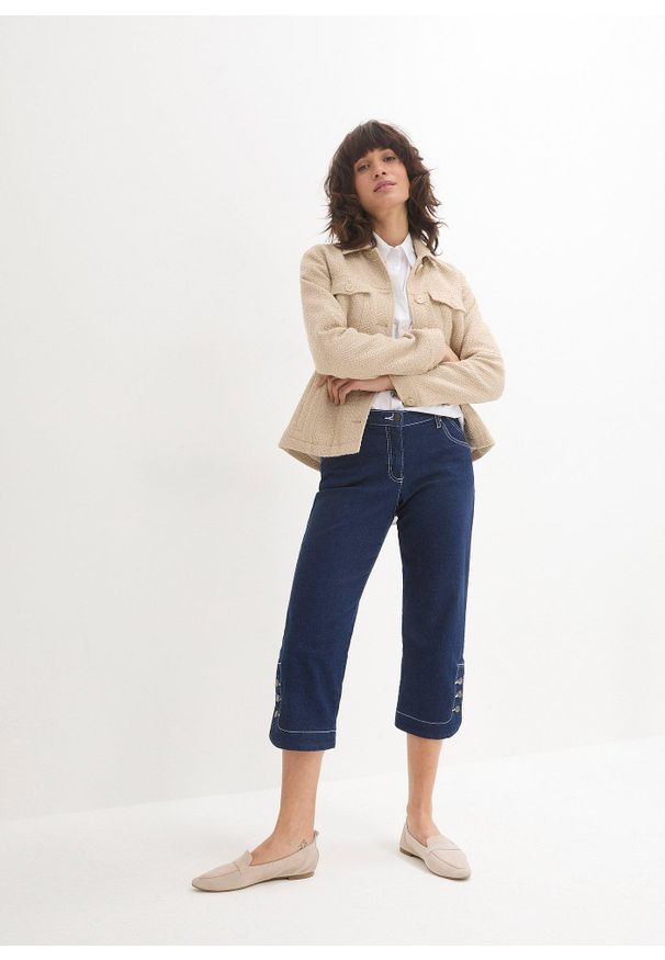 bonprix - Dżinsy rybaczki. Kolor: niebieski. Styl: elegancki