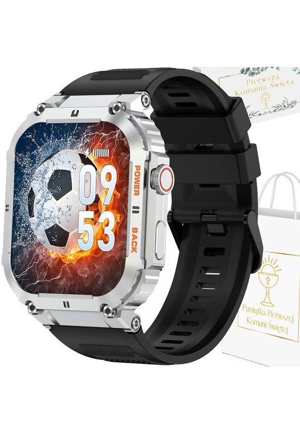 Gravity - Zegarek chłopięcy KOMUNIA SMARTWATCH GRAVITY LUTON GT6-5 srebrny/ czarny gumowy. Rodzaj zegarka: smartwatch. Kolor: czarny, srebrny, wielokolorowy. Materiał: guma