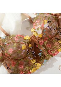 Intica - Komplet haftowanej bielizny z biustonoszem i majtkami tanga Dulina. Kolor: brązowy. Materiał: materiał. Wzór: haft #9