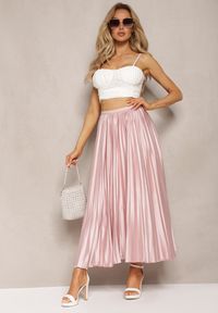 Renee - Różowa Plisowana Spódnica Maxi z Gumką w Talii Lirendil. Kolor: różowy. Styl: elegancki #5