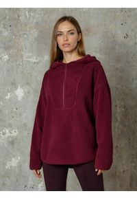 Sinsay - Bluza sherpa z kapturem - bordowy. Typ kołnierza: kaptur. Kolor: czerwony