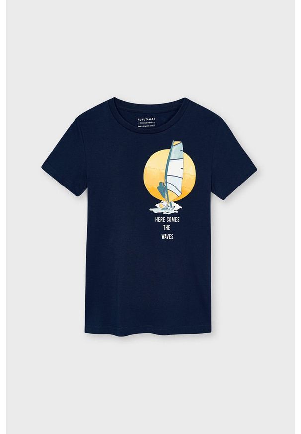 Mayoral - T-shirt dziecięcy. Okazja: na co dzień. Kolor: niebieski. Materiał: bawełna, dzianina. Wzór: nadruk. Styl: casual