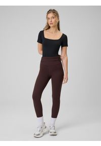 4f - 4F Legginsy dzianinowe damskie - brązowe S. Okazja: na spacer, na co dzień, do domu. Kolor: brązowy. Materiał: dzianina. Długość: do kostek. Styl: casual. Sport: turystyka piesza #1