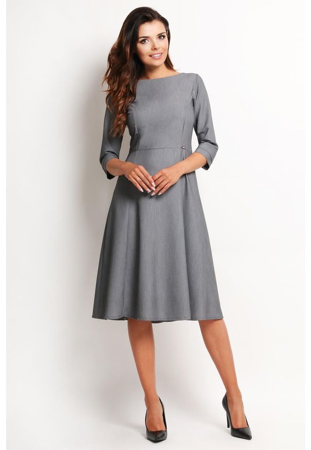 Szara sukienka wizytowa Awama midi, elegancka