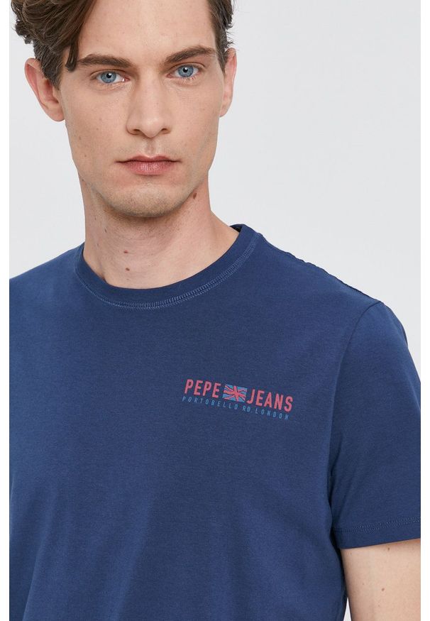 Pepe Jeans - T-shirt RAMON. Okazja: na co dzień. Kolor: niebieski. Wzór: nadruk. Styl: casual