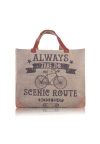 Duża shopperka z nadrukiem PAOLO PERUZZI E-13-MC beżowa. Kolor: beżowy. Wzór: nadruk. Materiał: z nadrukiem. Rodzaj torebki: na ramię #1