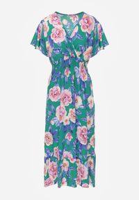 Born2be - Zielona Sukienka Maxi z Kopertowym Dekoltem i Gumkami w Pasie Kelsi. Typ kołnierza: dekolt kopertowy. Kolor: zielony. Długość rękawa: krótki rękaw. Sezon: wiosna, lato. Typ sukienki: kopertowe. Długość: maxi #2