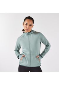 KIPRUN - Bluza do biegania damska Kiprun Run 500 Warm ocieplana. Kolor: zielony. Materiał: lyocell, elastan, poliester, materiał. Sport: bieganie