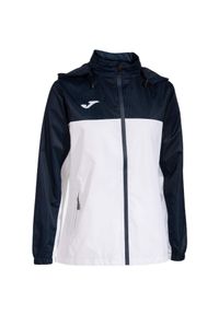 Kurtka tenisowa damska Joma Montreal Raincoat. Typ kołnierza: kaptur. Kolor: biały, niebieski, wielokolorowy. Sport: tenis