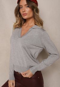 Renee - Szary Sweter z Wiskozą i Ozdobnym Kołnierzykiem Ceaola. Okazja: na co dzień, na spotkanie biznesowe, do pracy. Kolor: szary. Materiał: wiskoza. Styl: biznesowy, casual #3