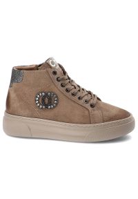 Brązowe Sneakersy CheBello Stylowe Skórzane Buty Damskie. Kolor: brązowy. Materiał: skóra. Szerokość cholewki: normalna. Styl: elegancki #7