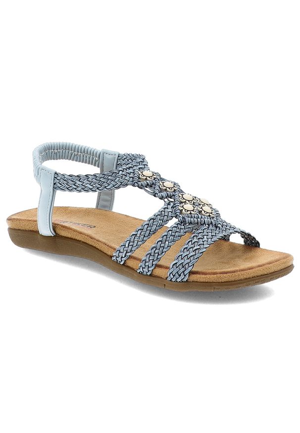 Niebieskie Sandały Artiker Modne Obuwie Damskie. Okazja: na co dzień, na spacer. Zapięcie: pasek. Kolor: niebieski. Wzór: kwiaty, aplikacja. Sezon: lato. Styl: casual, elegancki