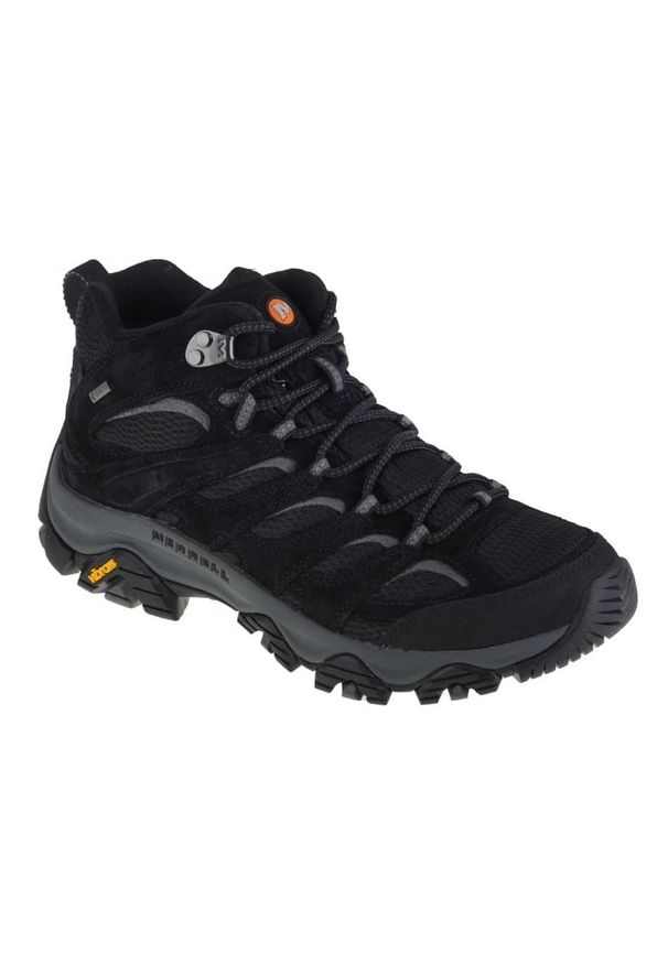 Buty Merrell Moab 3 Mid Gtx M J036243 czarne. Kolor: czarny. Materiał: materiał, skóra, guma. Szerokość cholewki: normalna. Technologia: Gore-Tex. Sport: turystyka piesza