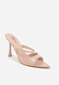 Renee - Beżowe Eleganckie Klapki na Szpilce z Noskiem w Szpic i Dwoma Paseczkami Sarrelle. Kolor: beżowy. Obcas: na szpilce. Styl: elegancki. Wysokość obcasa: średni #4