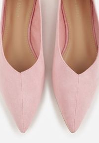 Renee - Różowe Balerinki z Imitacji Zamszu ze Szpiczastym Noskiem Melikel. Nosek buta: szpiczasty. Kolor: różowy. Materiał: zamsz #9