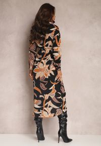 Renee - Czarna Sukienka Koszulowa Thelladia. Kolor: czarny. Materiał: tkanina, materiał. Długość rękawa: długi rękaw. Wzór: gładki, kwiaty. Typ sukienki: koszulowe. Długość: midi #1